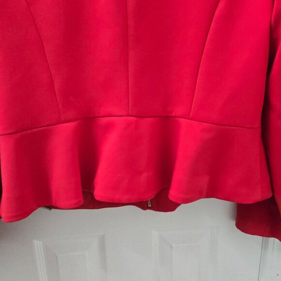 Karl Lagerfeld Paris 16 Red Full zip Blazer with Peplum Faux Front Pockets - Picture 11 of 11